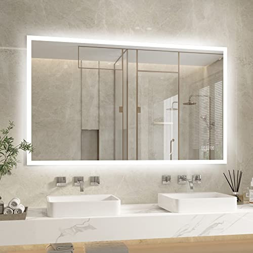 furduzz IL-02-100 LED Badspiegel 100x60 cm mit Beleuchtung,Badezimmer Wandspiegel mit Touch Schalter,3 Lichtfarben Dimmbar,Warmweiß/Kaltweiß/Neutral 3000K-6400K,Antibeschlag,Speicherfunktion