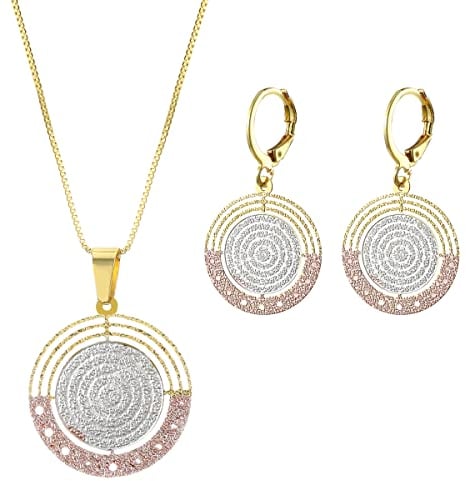 Emibele Schmuck Damen, Schmuck Set mit Halskette & Ohrringe Hängend, Runde Baumelnde Ohrringe und Anhänger Kette, Geometrische Bunte Ohrhänger im böhmischen Stil, Personalisierte Geschenke, Gold