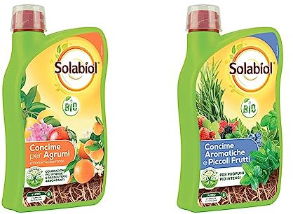 Solabiol Concime Liquido Biologico per Agrumi e Piante Mediterranee con Tecnologia Natural Booster, 1L & Concime Liquido Biologico per Aromatiche e Piccoli Frutti con Tecnologia Natural Booster, 1L