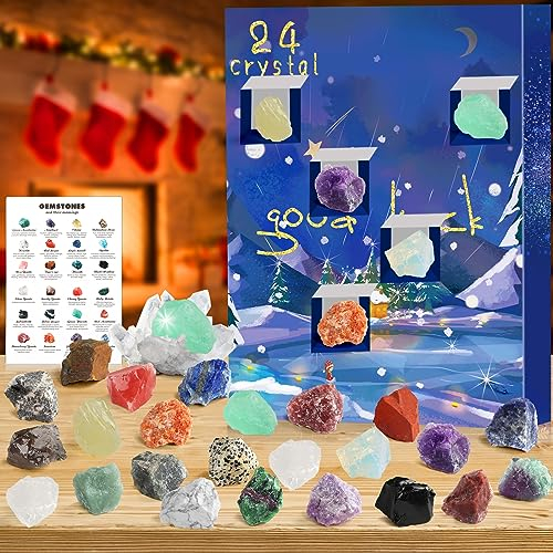 Adventskalender 2025 Kristalle für Kinder, 24 Kristalle Mineralien Edelsteine Weihnachten Countdown Adventskalender, Edelstein Christmas Advent Countdown Calendar für Jungen Mädchen