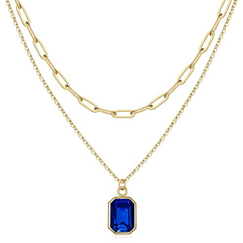 TINGN Geburtsstein Kette Damen Gold, Tansanit Kette Dezember Geburtsstein Kette Tansanit Schmuck Tansanit Halskette Damen Gold Blau Kette Damen Goldkette Damen Mädchen Geburtstagsgeschenk für Frauen