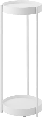 Yamazaki 4366 TOWER Pflanzenständer mit Rollen und 2 Ebenen, weiß, Stahl/Polypropylen, Minimalistisches Design, 25 x 26,5 x 70 cm (LxBxH)