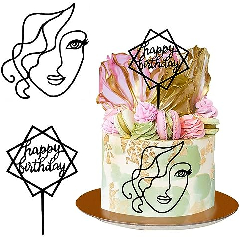 2 Stück Torten Deko, Minimalistische Kunst Lady Face Acryl Cake Topper, Schwarz Kuchen Dekoration, Hochzeit Kuchen Topper Für Hochzeit Braut Dusche Geburtstag Party Oder Muttertag Party