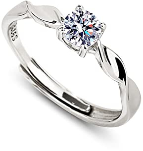 Jeulia Motif en Forme de rose Cœur Ajustable Argent Sterling Unique Bague de Fiançailles Zirconia Cubique Couple Alliance Elle mariée Engagement Bijoux Cadeau (Silver)