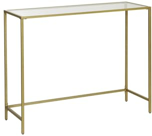 VBChome Table console 100 x 35 x 80 cm Or Meubles d'entrée Verre Cadre en métal Verre trempé Salon Chambre Table d'appoint Pieds réglables Étagère de rangement 100 x 35 x 80 cm Doré