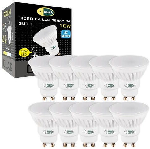 CLAR - Bombilla LED GU10 4000K, Ojos de Buey, Bombilla Halógena (10W Pack 10)