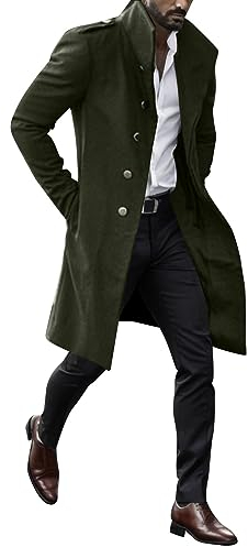 Fulidngzg Spolverino Uomo Lana Lungo Business Spolverino Elegante Outerwear Lavoro Cappotto Casual Slim Fit Trench Doppiopetto Invernale Giacca Colletto Risvolto Sottile