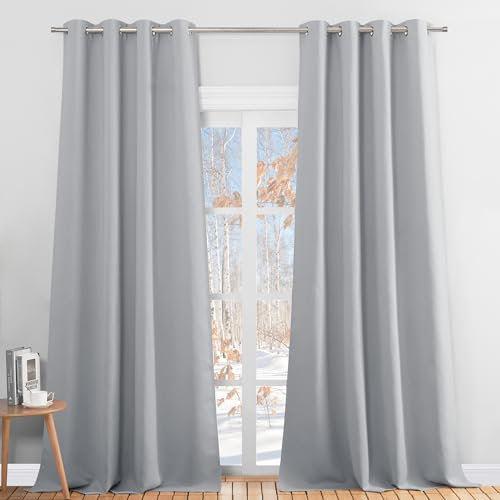PONY DANCE Tende Soggiorno Moderne 2 Pezzi Tende Oscuranti con Anelli Tenda Termica Tende Camera da Letto Tende Termiche Isolanti per Interni L 140 x A 280 cm, Grigio Chiaro