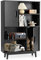 KOMFOTTEU Bücherschrank Holz, Mehrzweckschrank mit 2 Türen & 4 offene Regale, Beistellschrank mit Kippschutz, Bücherregal 80 x 24 x 119,5 cm, Schrank für Arbeitszimmer, Büro (Schwarz)