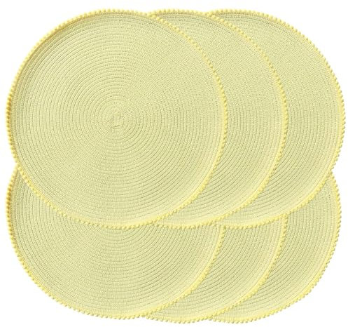 Runde geflochtene Platzsets, 38,1 cm, rund, 6 Stück, für Esstische, natürlich gewebt, hitzebeständig, (B - Gelb)