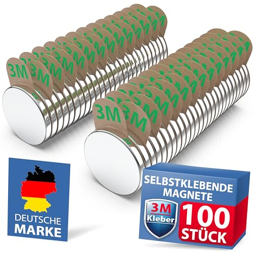REORDA Neodym Magnete [STARKER 3M KLEBER] Maxi-Pack 100 Stück (10x1mm) | mit 3m Magnet Klebepads | Powermagnete für Gewerbe, Whiteboard, Fotos & Kühlschrank