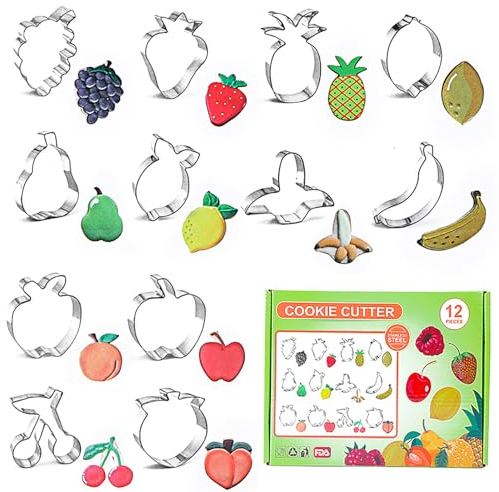 RoseFlower Ausstechform Obst Fruchtform, 12-teiliges Ausstechformen-Set aus Edelstahl für Gebäck, Kuchen, Fondant, Donuts, Kekse – Ausstechform für Kinder