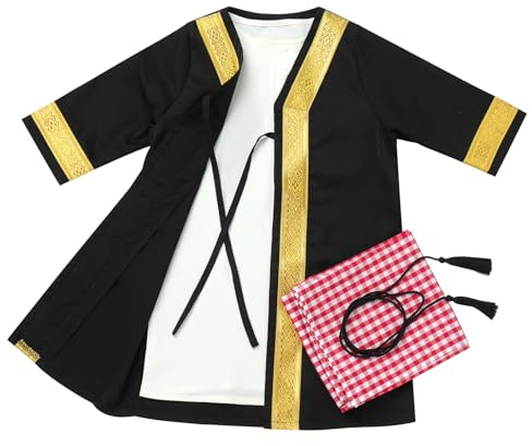 IBTOM CASTLE Baby Jungen Muslimischen Ramadan Robe Langarm Abaya Sets Eid Kaftan Dubai Islamische Outfits Neugeborene Arabisch Roben Kaftan+Abaya+Kopftuch Schwarz 12-24 Monate