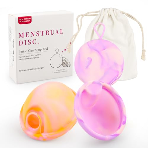 2 Pièces Disque Menstruelle, Cup Menstruelle + Sacs de Rangement, Coupe Menstruelle Silicone, Cup Menstruelle Flux Abondant, Disques Menstruels Réutilisables pour Sport, la Natation et Règles