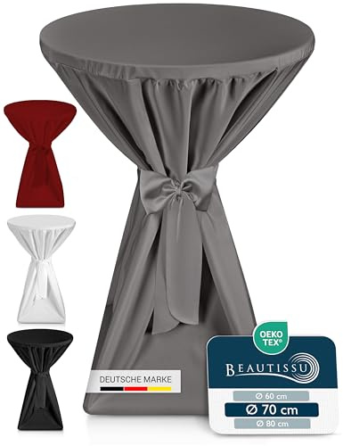 Beautissu Premium Stehtischhussen Blickdicht rutschfest bügelfrei waschbar | 70cm Anthrazit Stehtischüberzug Husse für Stehtisch Bistrotisch Tischhussen Stehtische Schleifenband Giulia Premium