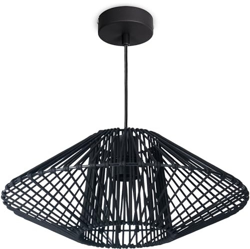 Paco Home LED Pendelleuchte Wohnzimmer Pendellampe Hängeleuchte Esszimmer Küche Deko Vintage Korboptik Boho Natur E27, Lampenart:Pendelleuchte, Farbe:Schwarz 4