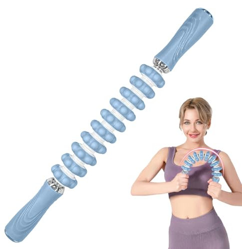 Muskeltherapie Massagestab, Massagegerät, Faszienrolle Beine mit Anti-Rutsch Griff, Oberschenkel Faszienstab, für Triggerpunkte Entlastung Muskelkater,Tiefenmassage mit Silikonzahnrädern (Blau)