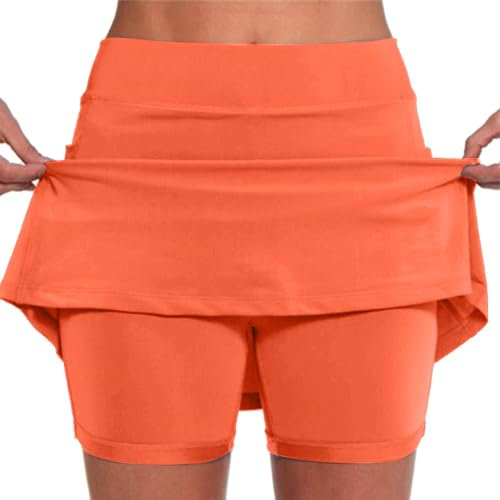 Prime Hosenrock Knielang Sommer Damen Einfarbig Midkee Sport Casual Hosenrock Halbkörperrock Yoga Leggings Rock Sets Hose Damen Shorts (GY2, XXXL)