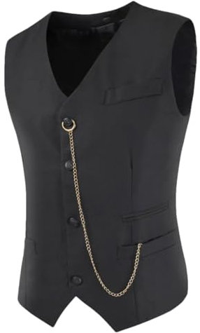 Gilet casual da uomo slim fit singola fila multi pulsante moda, Nero , M