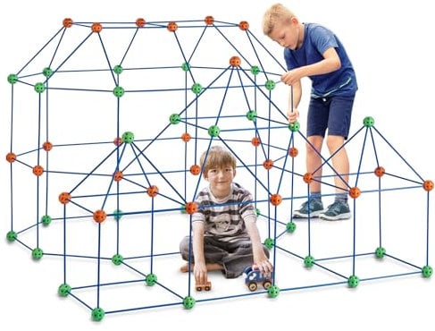 VEVOR Kit de Construction de Fort pour Enfants, 180 pièces, Jouets de Construction STEM pour Enfants de 4 5 6 7 8 Ans et Plus, Jeu de Construction de Tente intérieur extérieur, 120 tiges et 60 balles