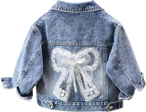 Juankrynord Giacca di Jeans Classica da Ragazza con Bottoni, Farfalla Lucida e Motivi Floreali