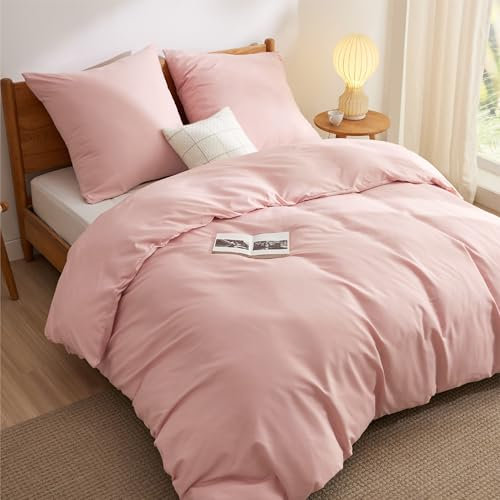 BEDSURE Bettwäsche 200x200 3teilig Blasses Erröten - 1 Bettbezug 200x200 cm + 2 Kissenbezüge 80X80 cm, ÖKO-TEX Bettwäsche-Sets Rosa Polyester Mikrofaser mit Reißverschluss