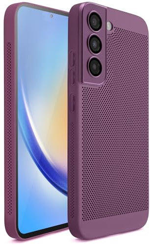 Moozy VentiGuard Cover per Samsung Galaxy S22 5G, Custodia per s Samsung Galaxy S22 Traspirante con Motivo Perforato per Circolazione dell'Aria, Bumper cover per Samsung Galaxy S22, Viola