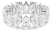 Swarovski Matrix Vittore Ring, Weißer Damenring mit Silberfarbenem Finish und Weißen Kristallen im Tropfenschliff in Durchgehender Reihe, Größe: 58