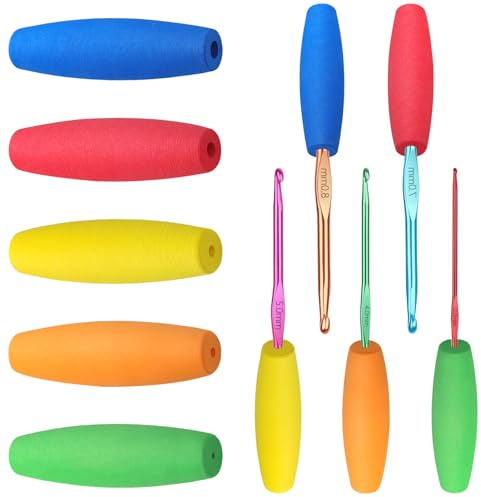 10 Stück Häkelnadel Griff,Bunte Abriebfest Ergonomische Häkelnadel Griff,Weich EVA Häkelnadels Set,Crochet Hook Griffs für Häkelanfänger DIY Handstrick Werkzeuge und Angelzubehör