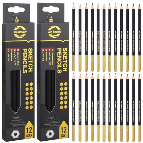 TOPCZY 24 Pcs Künstler Bleistifte, Bleistifte Verschiedene Härtegrade Set of 8B 7B 6B 5B 4B 3B 2B B HB F H 2H, Kohlestifte zum Zeichnen, Skizzieren, Schattieren, Zeichnen, Illustrationen