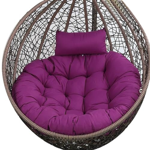 Großer gepolsterter Weidenkorbstuhl für Garten und Terrasse, Rattan-Hängematte, Korb, Stuhl, perfekt für den Innen- und Außenbereich, Violett