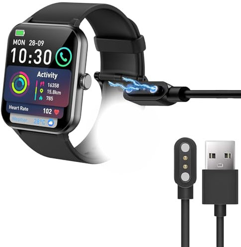 Lamshaw Cargador magnético compatible con Blackview Reloj, Cable magnético cargador inteligente USB 3,3 ft compatible con Blackview Smartwatch R50-1,85,AMOLED Military Smart Watch (2 Piezas Negro)