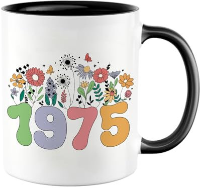 Tasse 50. Geburtstag, Geschenke zum 50 Geburtstag Frau, Becher mit 1975 Jahrgang, Geburtstagsgeschenk Kaffeetasse aus Porzellan 350 ml, Geburtstag Geschenk für Frauen, Oma, Mutter, Schwester