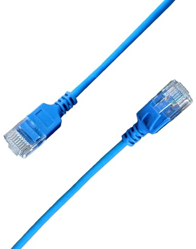 Elfcam® - 20m Ethernet Cat 6A Ultra Slim 10Gbps 32AWG UTP OD2,8mm 500MHz, 10Gb Thin RJ45 Cat 6A Patch Cord per LAN, Router, Modem, Xb Laptop e Server, Blu, 20 Metri