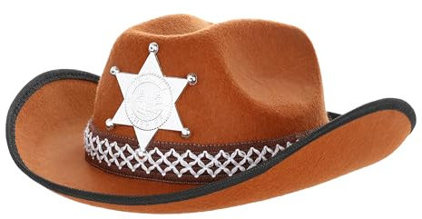 KarneLux Cowboy Hut Braun - Cowgirl Kostüm Zubehör mit Sheriffstern für Karneval, Fasching, Theater oder Halloween