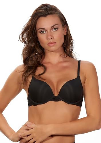 After Eden Women's Two Way Boost Bra in Recycled Fabric and Lace and Multifunctional Straps, Black, Size 75C