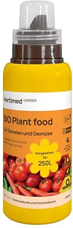 Hortimed BIO Gemüse- & Tomatendünger mit Amino-, Huminsäuren & Fulvinsäuren Organomineraler Nährstoffmix (N 3-2-4) aus Sapropel für Tomaten & Beeren; 1 x 500 ml