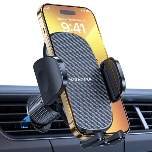 Miracase Support Telephone Voiture Porte Téléphone Voiture Ventilation [Crochet Métallique & Rotation 360°& Un Bouton de Libération] Compatible avec Smartphone/GPS 4,0''-7,0''