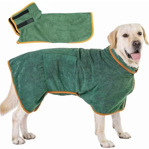 Hundebademantel aus Mikrofaser,Hunde Hundebademantel Grün L(24–35 kg),Super Saugfähiger Haustier Trockenmantel,Extra Schnell Trocknendes mit Klettverschluss für Große Mittel und Kleine Hunde