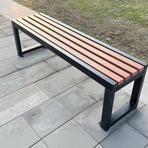 Yidlkecqey Wetterfeste Outdoor-Sitzbank aus Massivholz mit verzinktem Rahmen, Metall-Gartenbank für Höfe, Veranden, Terrassen, Parks und Wohnbereiche(Teak,120x40x45cm/47.2x15.7x17.7in)