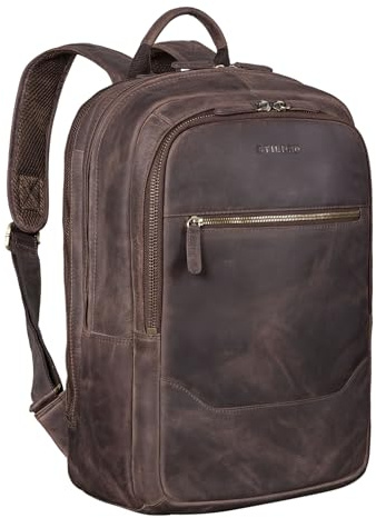 STILORD Maxor XL Business Rucksack Herren Leder - Großer Laptoprucksack 17 Zoll mit 2 Laptopfächern - Vintage Arbeitsrucksack Echtleder Lederrucksack viele Fächer, Aufsteckbar Farbe:dunkel - braun