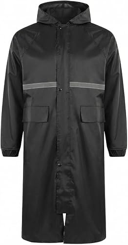 TOMSHOO Poncho de Pluie Homme Imperméable, Manteau de Pluie Long Réutilisable avec Capuche, Bandes Réfléchissantes, Poches latérales, pour Camping, Randonnée, Vélo, Trottinette et Moto