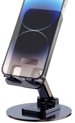 Zqkimzi Foldable Desk Mount, Adjustable Phone Stand, 8 Inches Metal Cradle with 360° Rotation, Aluminum Table Holder, Smartphone Accessory with Non Slip Base, Portable Gadget for Office and Home