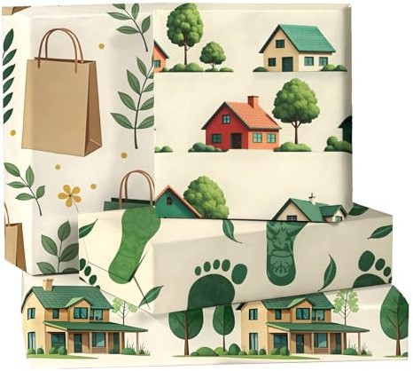 GleeWrap Green Theme Wrapping Paper, 12 Sheets Green Living Gift Wrap for Eco-conscious Gatherings & All Occasions, 50 x 70cm