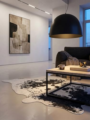 KADIMA DESIGN Flachgewebeteppich Rindsleder-Optik Pflegeleicht Waschbar Strapazierfähig Schwarz 100x135 cm Wohnzimmer Schlafzimmer Fußbodenheizung geeignet Schadstoffgeprüft Oeko-TEX | GASTEIN