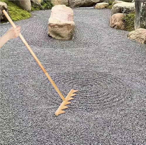 Rastrillo de madera grande para patrones de roca y arena al aire libre, herramienta resistente para diseño de jardines y proyectos de bricolaje