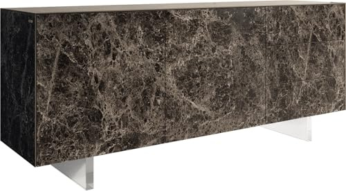 DELIFE Kommode Cuor Keramik Emperador Extra Lucidato Dunkelbraun 180 cm 2 Türen 3 Schubfächer Fuß Schwebeoptik Acrylglas Sideboard