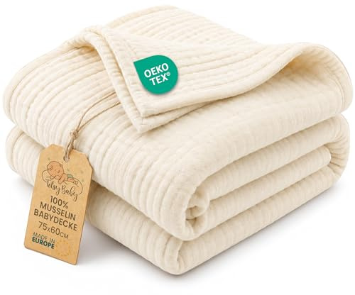 Musselin Decke Babydecke Baumwolle 75 x 60 cm - Musselindecke Kuscheldecke Baby Musselintücher Kinderdecke dünne Babydecken Pucktuch Muslin Blanket für Kinder Oeko-Tex Hellbeige