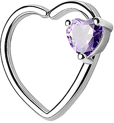 Piercingfaktor Continuous Piercing Ring Herz mit Kristall Stein für Tragus Helix Ohr Cartilage Knorpel Ohrpiercing Silber Tanzanite Links