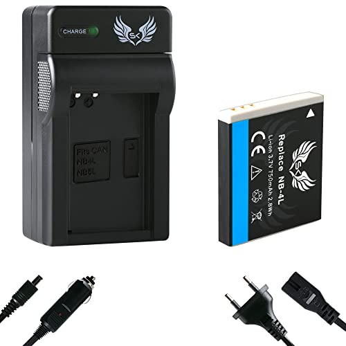 SK Akku Canon NB-4L 750mAh + Ladegerät Charger für Canon Digital IXUS 30 70 75 220 HS 255 HS // PowerShot SD400 SD600 SD1000 SD1400 is // NB-4LH
